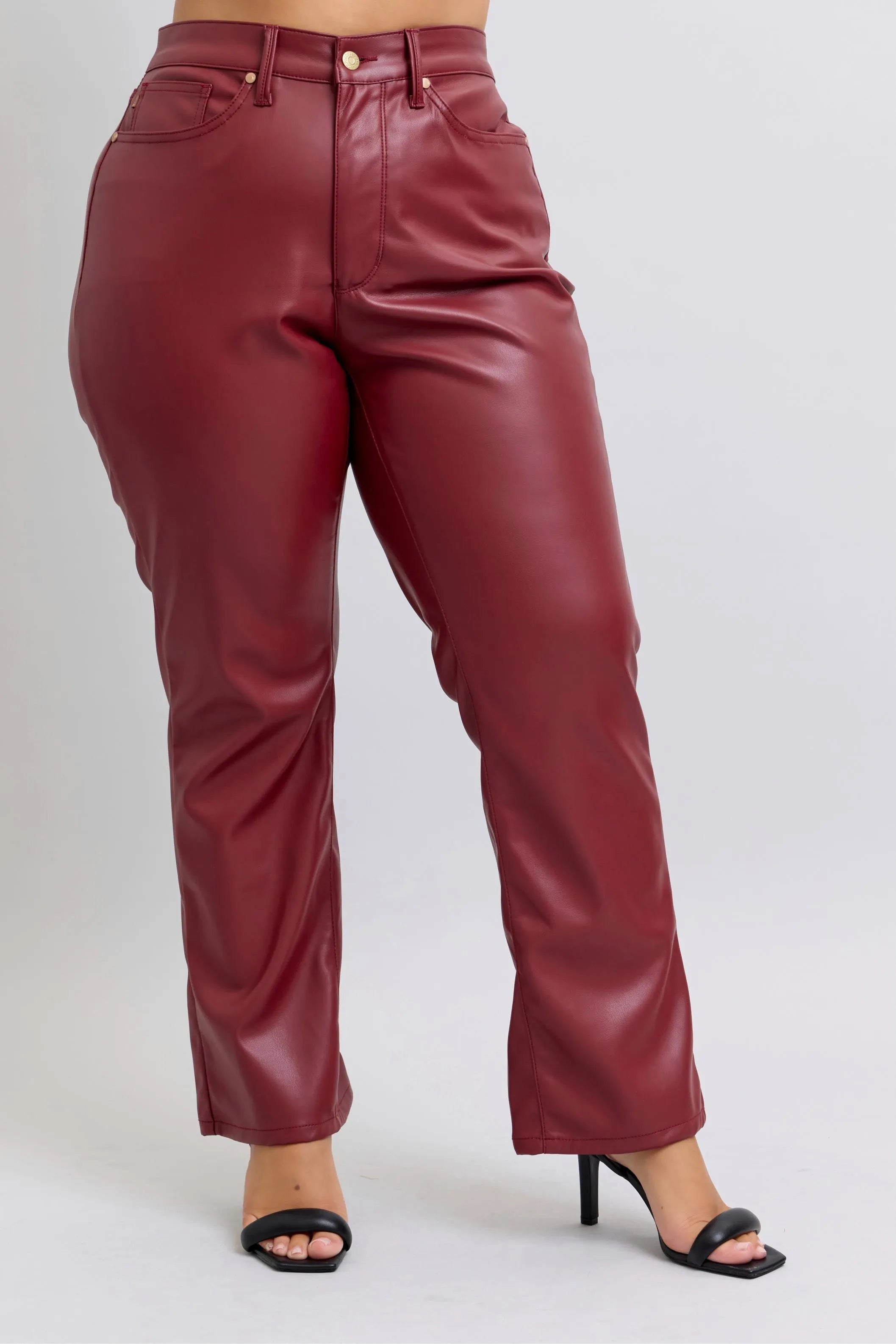 Judy Blue Red High Waist Tummy Control Faux Leather Straight Pants