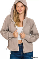 Zenana Ash Mocha Fleece Pigment Dye Zip Up Hoodie with Pockets