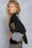 POL Balloon Sleeve Patchwork Black Multi-Pattern Thermal Edge Jacket