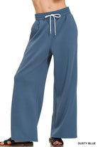 Zenana Dusty Blue Scuba Drawstring Wide Leg Pants DUSTY BLUE