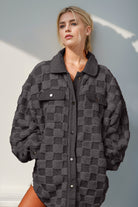 Preorder Double Take Button Up Fuzzy Checkered Shacket Black