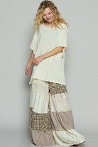 POL Custard Contrast Stitching Jersey Knit Short Sleeve Oversized T-Shirt