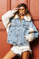 BiBi Detachable Faux Fur Collar Puffer Denim Jacket Denim Trendsi