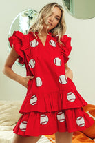 BiBi Ref Sequins Baseball Patch Day Ruffle Sleeve Dress