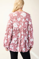 Celeste Mauve Tiered Floral V-Neck Long Sleeve Blouse