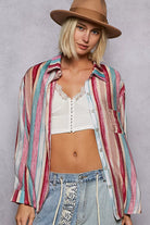 POL Pink Multi Striped Button-Down Oversized Shirt PINK STRIPE