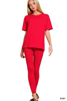 Zenana Ruby Brushed Dty Microfiber Short Sleeve Top and Pants Loungewear Set
