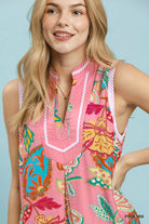 Umgee Pink Mix Paisley Floral Sleeveless Midi Dress