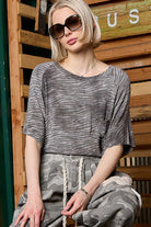POL Zebra Print Round Neck Half Sleeve T-Shirt in Dark Gray Dark Gray