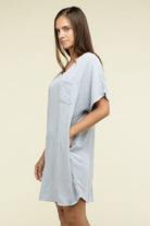 Zenana Woven Airflow V Neck T-Shirt Dress with Pockets ZENANA