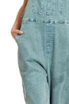 Zenana Teal Washed Knot Strap Relaxed Fit Overalls