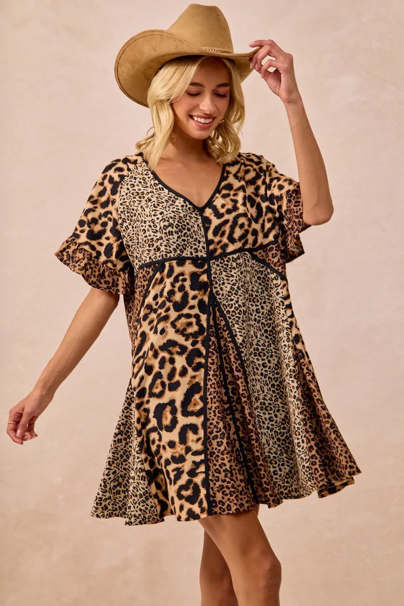 BiBi Leopard Prints Mix and Match Short Sleeve Dress