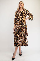 Celeste Leopard Asymmetrical Ruffle Midi Dress