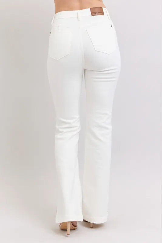 Judy Blue White High Waist Side Slit Slim Bootcut Jeans