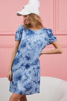 BiBi Navy Puff Sleeve With Side Pockets Tie Dye Dress