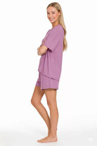Zenana Light Plum Soft Melange Short Sleeve Tee and Shorts Set