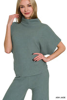 Zenana Ash Jade Mock Neck Top and Pants Sweater Set