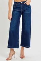 RISEN Dark Washed High Rise Cropped Wide Leg Jeans DARK