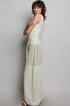 POL Sage Patchwork Mixed Knit Wide Leg Pants