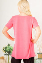 Heimish Hot Pink V-Neck Short Sleeve Top with Bar Detail