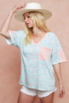 BiBi Mint Multi Color Leopard Printed French Terry Top
