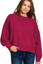 Zenana Cabernet Ribbed Round Neck Pullover and Drawstring Pants Set