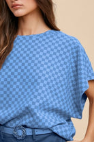 Annie Wear Blue Checkered Round Neck Short Sleeve T-Shirt