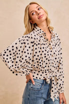 BiBi Cream & Black Polka Dot Print Tie Hem Detail Crop Shirt
