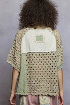 POL Button Down V-Neck Jacket with Printed Woven Patchwork