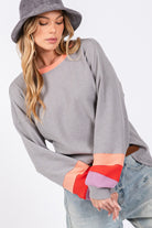 SAGE + FIG Grey Color Block Waffle Knit T-Shirt Trendsi