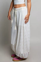 POL Ivory Patchwork Mixed Knit Wide Leg Pants