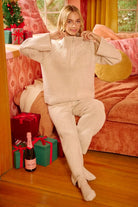 BiBi Taupe Two Tone Rib Texured Knit Collared Top with Zip Up