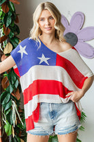 First Love USA Flag Drop Shoulder Knit Top Trendsi
