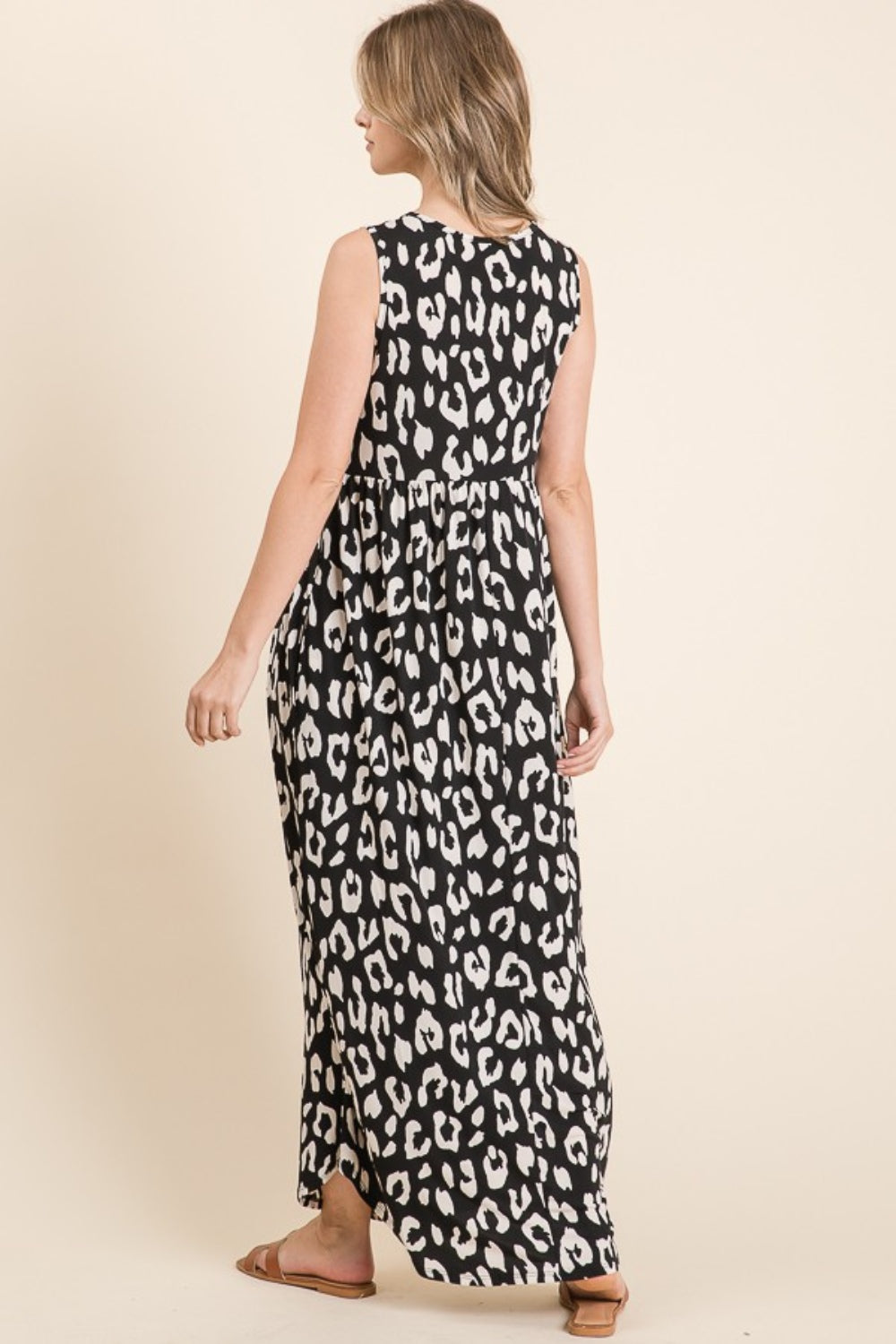 BOMBOM Black Leopard Maxi Dress with Pockets Trendsi