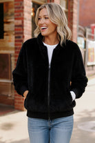 First Love Black Zip Up Faux Fur Coat