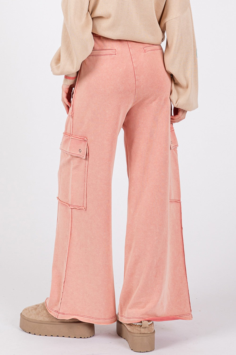 SAGE + FIG Rose Knit Terry Mineral Wash Wide Leg Pants Trendsi