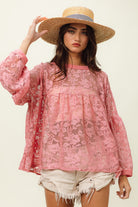 BiBi Mauve Floral Lace Long Sleeve Top Mauve Trendsi