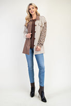 Celeste Taupe Leopard Contrast Button Up Shacket Coats & Jackets