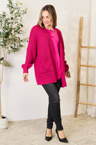 Zenana Magenta Waffle-Knit Open Front Cardigan Trendsi