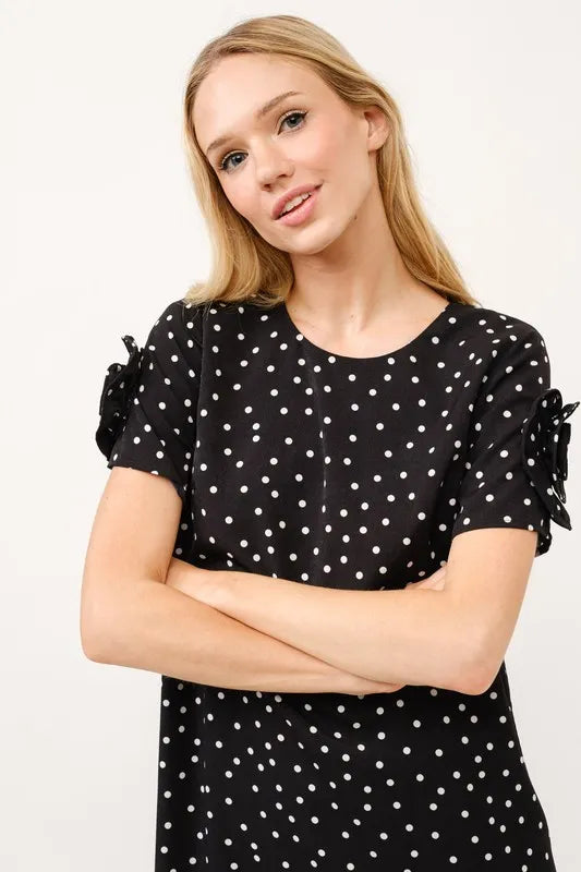 And The Why Black Embellished Sleeve Polka Dots Shift Dress