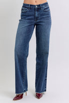 Judy Blue Raw Hem Mid Rise Jeans w/ Tint Dark Jeans