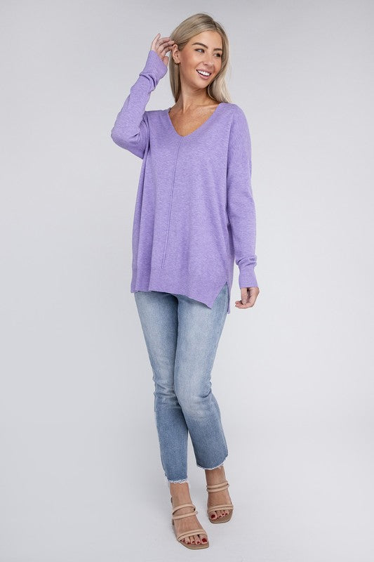 Zenana Garment Dyed Front Seam Side Slit Sweater ZENANA