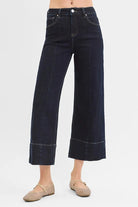 RISEN Tummy Control High Rise Crop Wide Seam Detailed Jeans