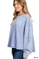 Zenana Marlin Acid Washed Exposed-Seam Sweatshirt