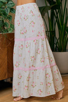 BiBi Rose Printed Gauze Trim Detail Smocked Maxi Pants
