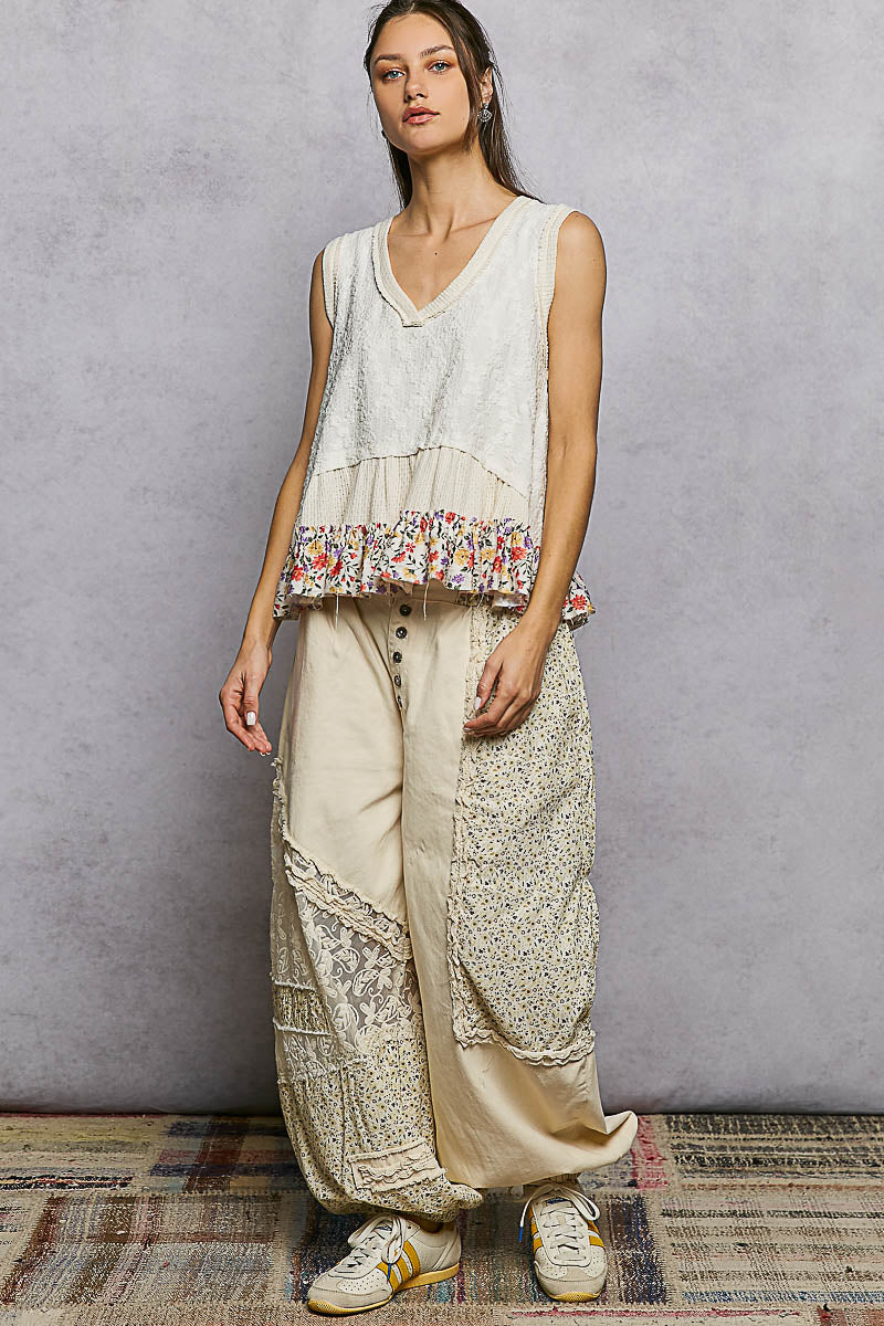POLCream Floral Print V-Neck Textured Tank