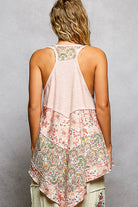 POL Blush Pink Round Neck Ribbed Tank with Woven Print Patch