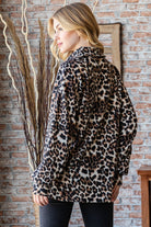 Heimish Brown Leopard Print Johnny Collar Long Sleeve Top Trendsi