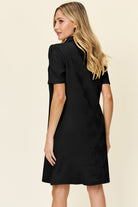 Double Take Quilted Textured Collared Neck Puff Sleeve Dress Trendsi