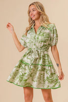 BiBi Avocado Woven Printed Tiered Dress